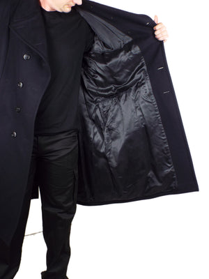 Dutch Black Wool Greatcoat - black anchor buttons - Super Grade