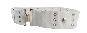 Austrian Military - White 2" Belt - tongue and slot buckle - Plain Metal Chrome Buckle - Grade 1