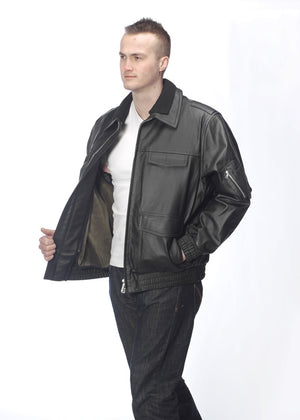 Black leather bomber jackets for men 